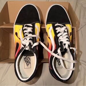 Vans Black and Yellow Flame Design Sneakers